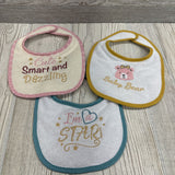 3 Pk Of Terry Bibs I'm A Star, Baby Bear, Cute smart & Dazzling