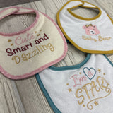 3 Pk Of Terry Bibs I'm A Star, Baby Bear, Cute smart & Dazzling