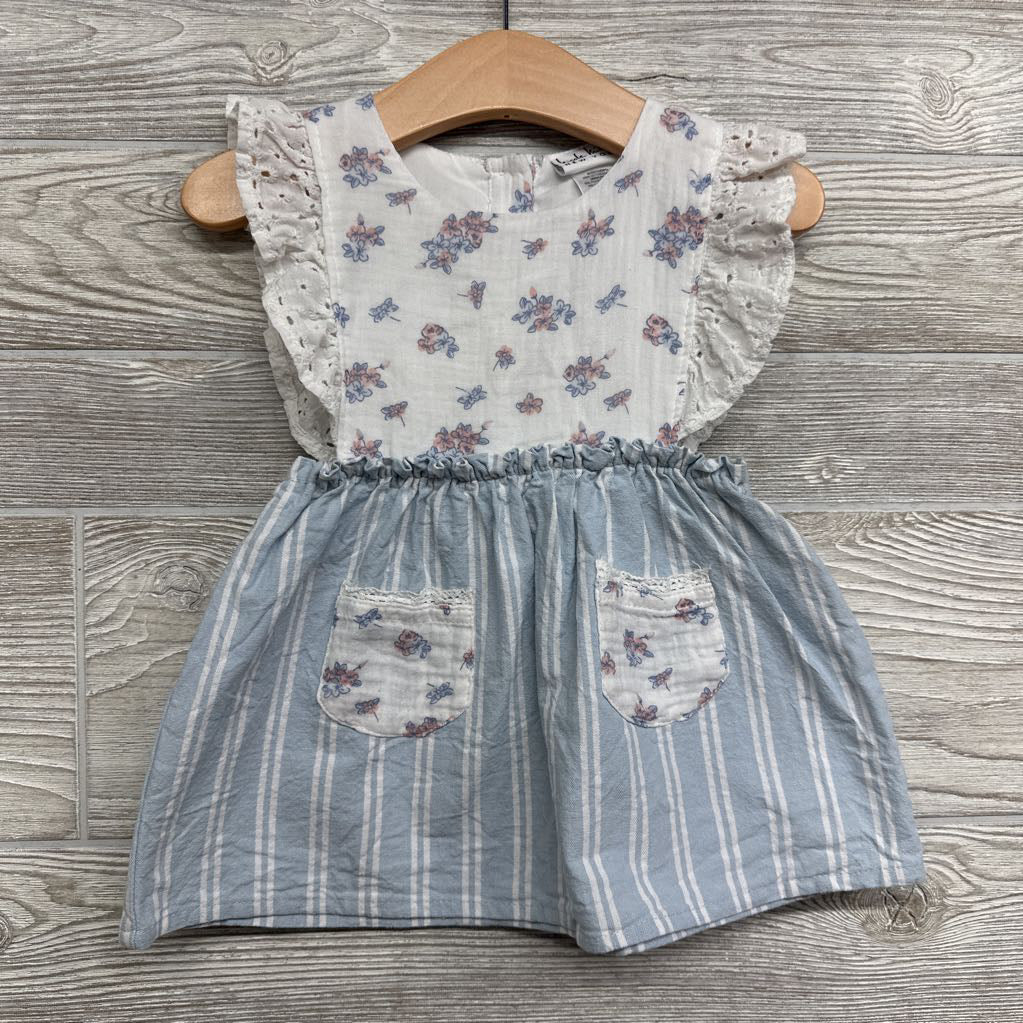 Eyelet Flutter Sleeve Gauze Dress Flowers 12M