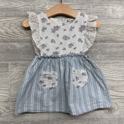 Eyelet Flutter Sleeve Gauze Dress Flowers 12M