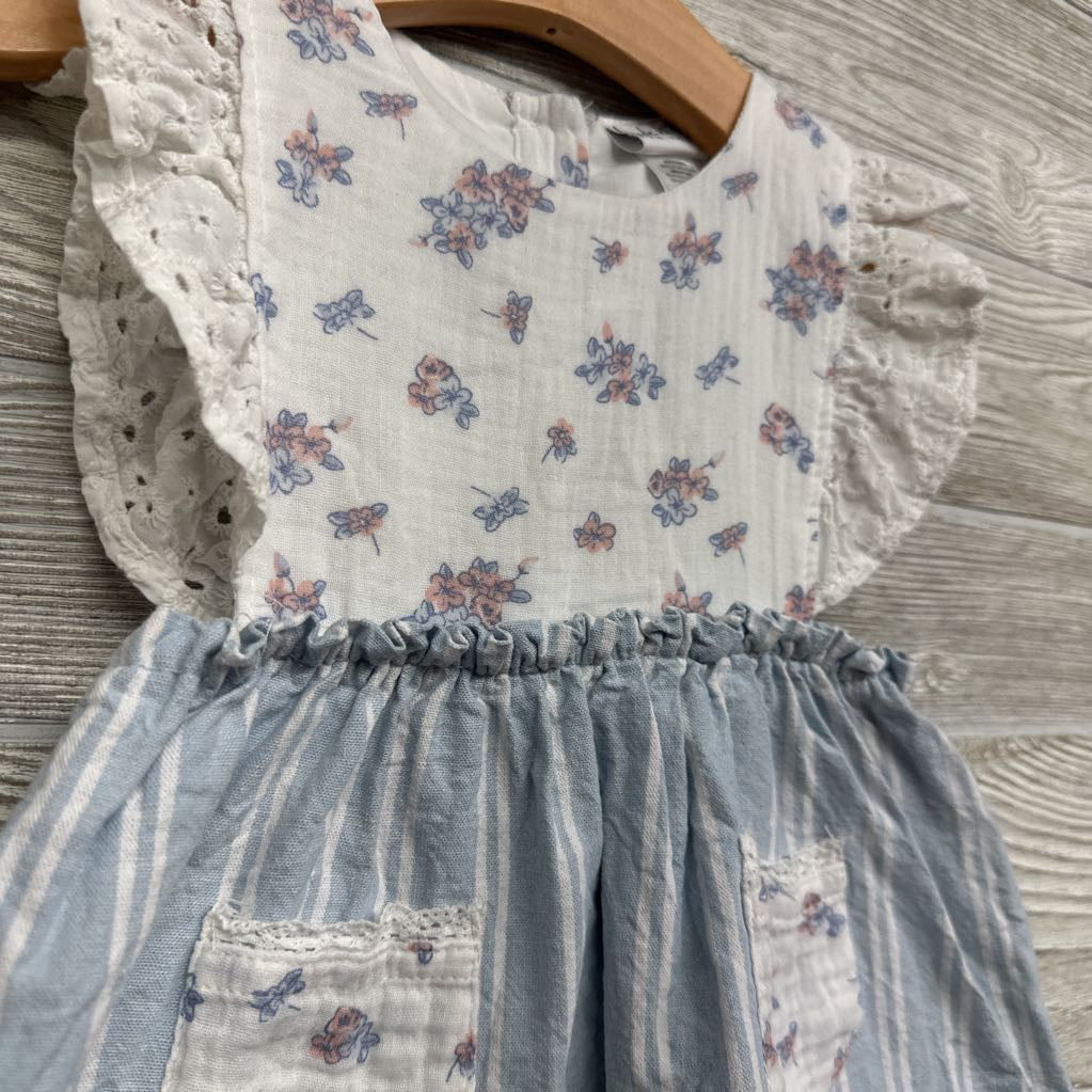 Eyelet Flutter Sleeve Gauze Dress Flowers 12M