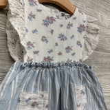 Eyelet Flutter Sleeve Gauze Dress Flowers 12M