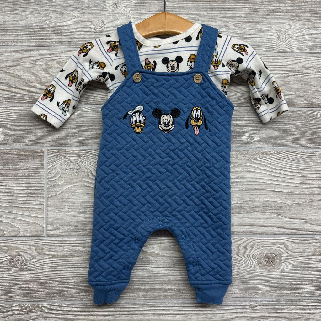 Quilted Overalls & LS Shirt Mickey, Pluto, Donald 0-3M