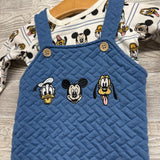 Quilted Overalls & LS Shirt Mickey, Pluto, Donald 0-3M