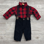 Corduroy Suspender Pants & Buffalo Plaid Button Up Shirt 3M