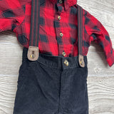 Corduroy Suspender Pants & Buffalo Plaid Button Up Shirt 3M