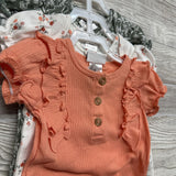 NEW 3 Pk Bodysuits Ribbed Flowers 6-9M