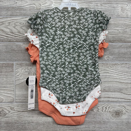 NEW 3 Pk Bodysuits Ribbed Flowers 6-9M