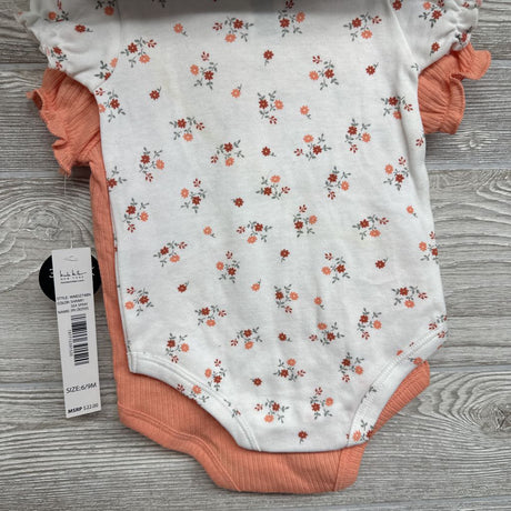 NEW 3 Pk Bodysuits Ribbed Flowers 6-9M