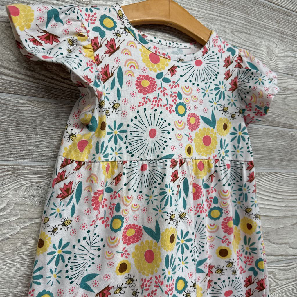 Flutter Sleeve Dress Flowers Bees 4T