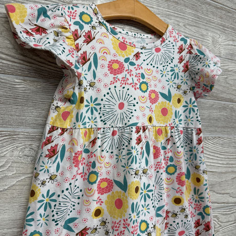 Flutter Sleeve Dress Flowers Bees 4T