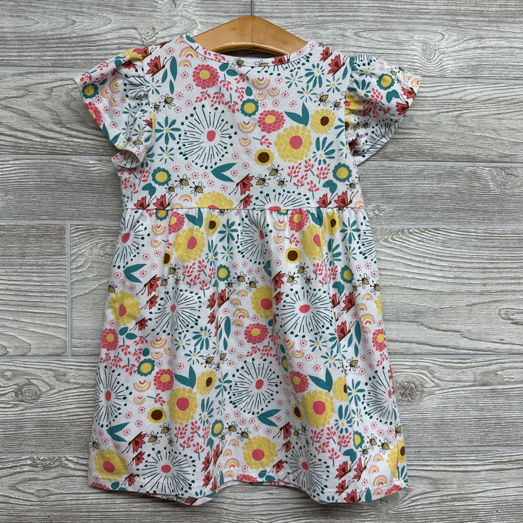 Flutter Sleeve Dress Flowers Bees 4T
