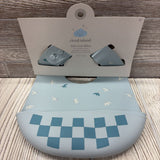 NEW 2 Pk Silicone Pocket Bibs Birds Checker