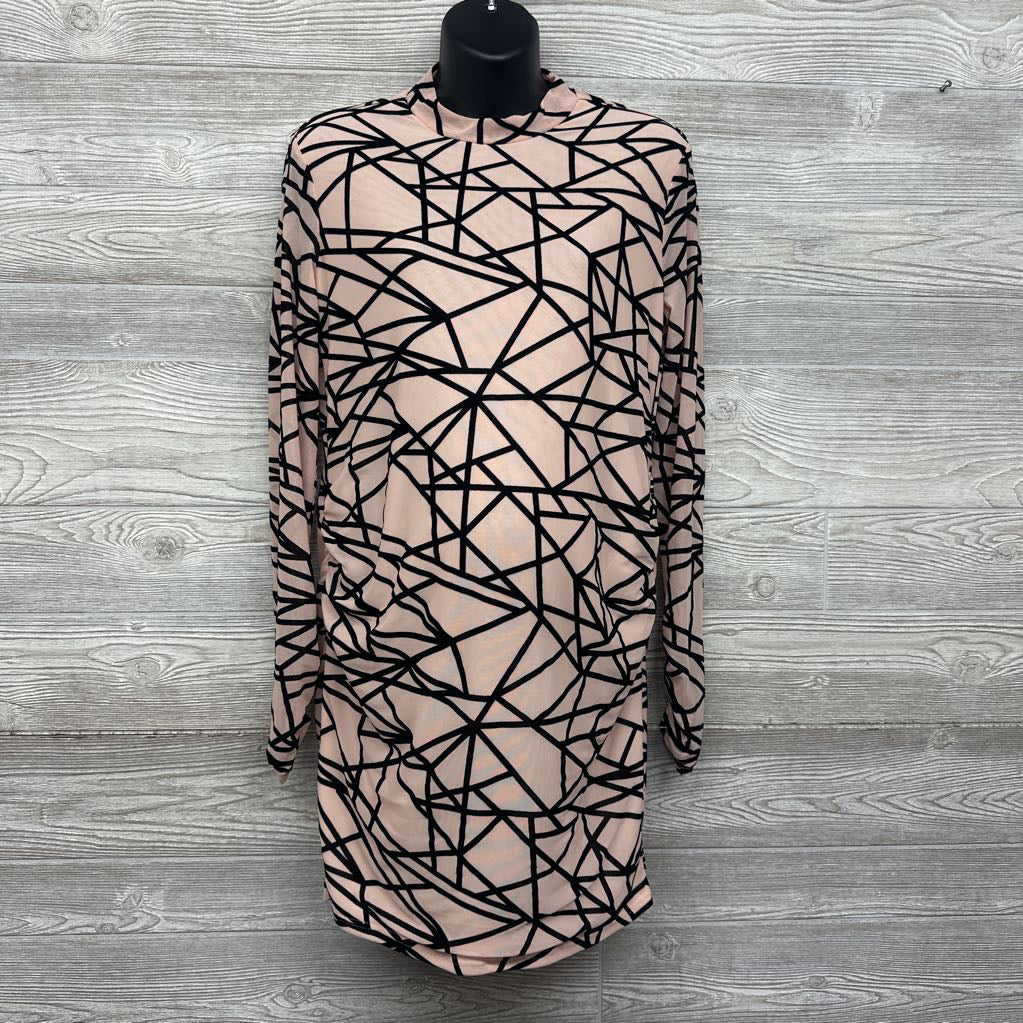 LS Ruched Mock Neck Dress Velvet Pattern Large