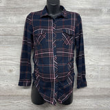 LS Plaid Ruched Button Up Shirt Small