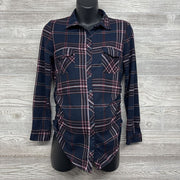 LS Plaid Ruched Button Up Shirt Small