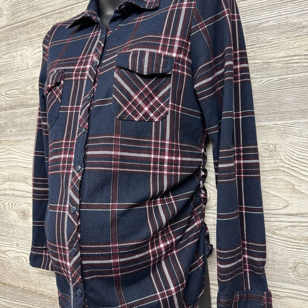 LS Plaid Ruched Button Up Shirt Small