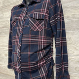 LS Plaid Ruched Button Up Shirt Small