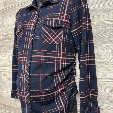 LS Plaid Ruched Button Up Shirt Small