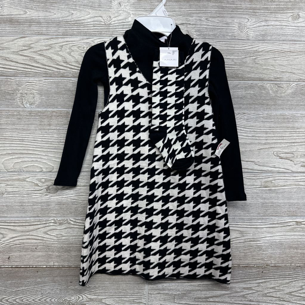 NEW Houndstooth Sweater Jumper, Ribbed LS Shirt & Socks 5-6