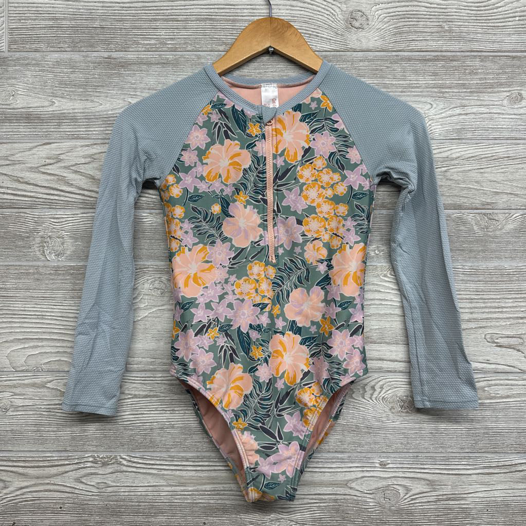 1/4 Zip LS Swimsuit Flowers 10-12