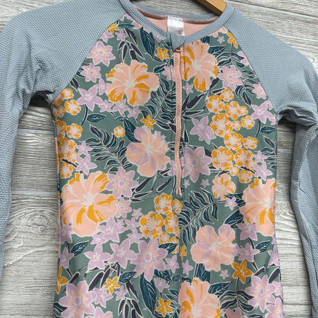1/4 Zip LS Swimsuit Flowers 10-12