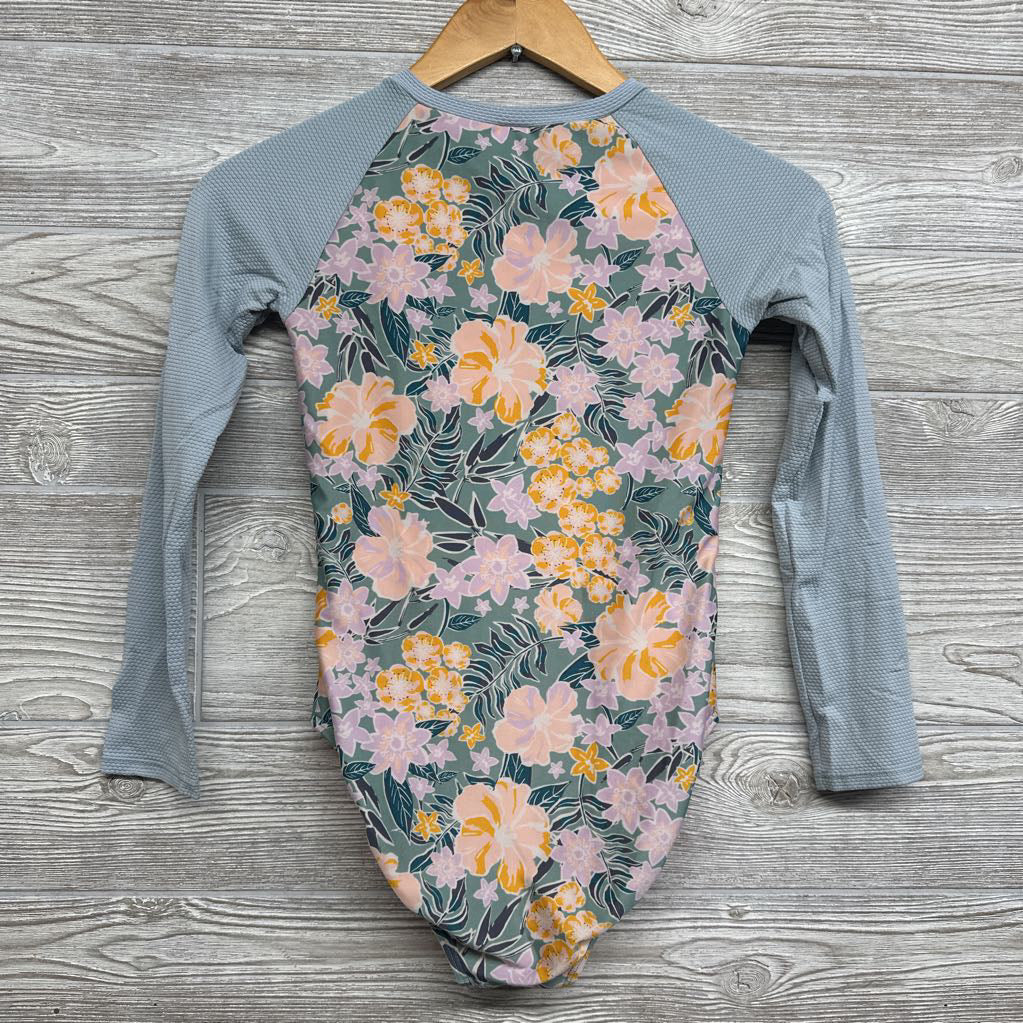 1/4 Zip LS Swimsuit Flowers 10-12