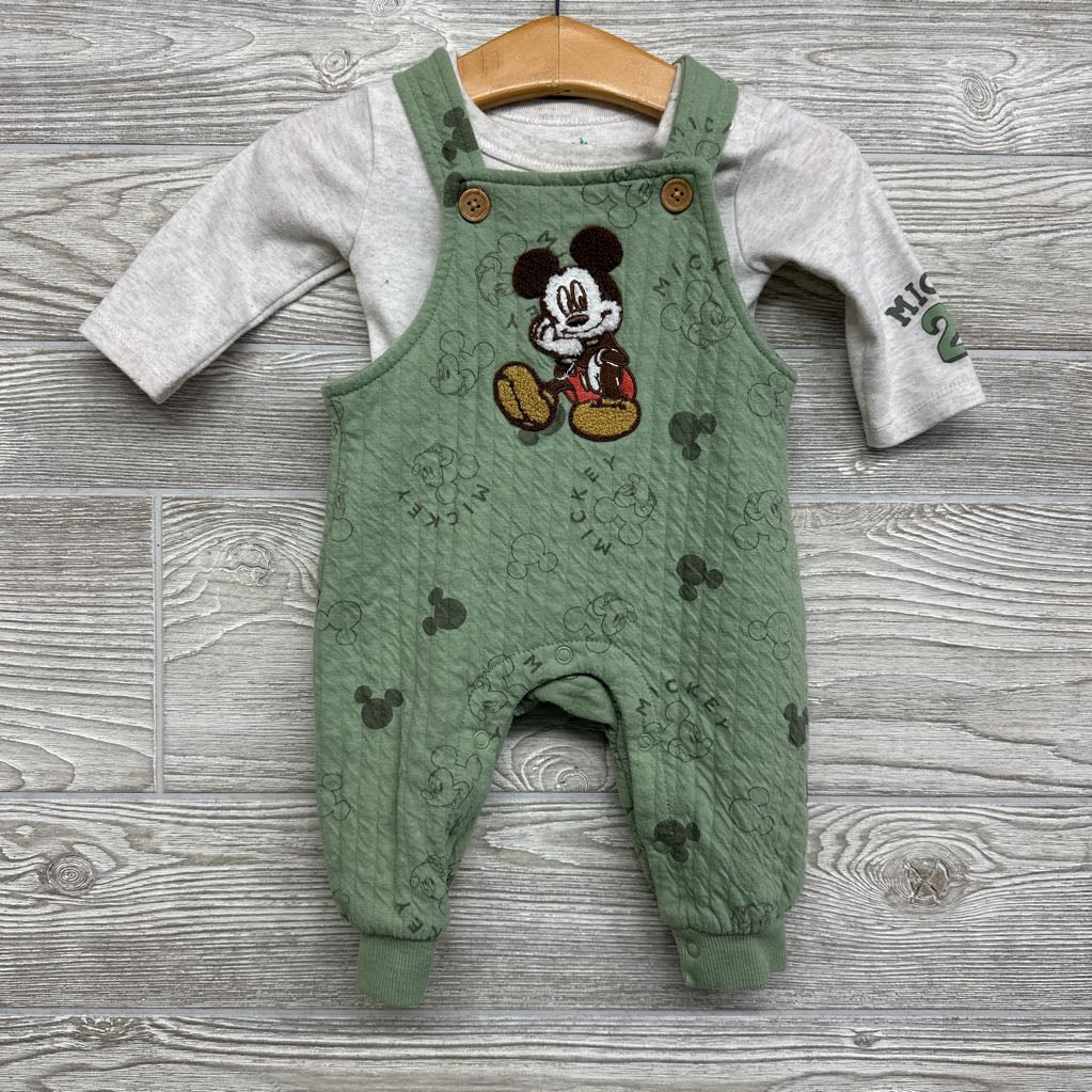Quilted Overalls & LS Shirt Mickey Mouse 0-3M