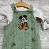Quilted Overalls & LS Shirt Mickey Mouse 0-3M