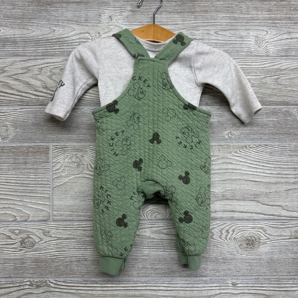 Quilted Overalls & LS Shirt Mickey Mouse 0-3M