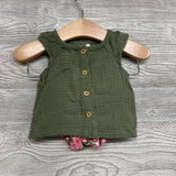 Muslin Button Up SS Shirt & Flower Bubble Shorts 0-3M