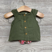 Muslin Button Up SS Shirt & Flower Bubble Shorts 0-3M