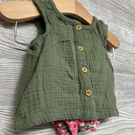 Muslin Button Up SS Shirt & Flower Bubble Shorts 0-3M