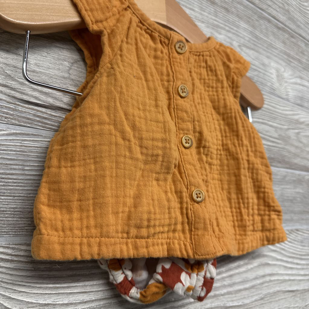 Muslin Button Up SS Shirt & Flower Bubble Shorts 0-3M