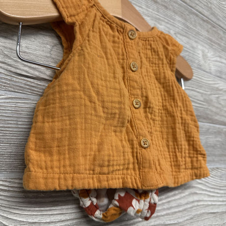 Muslin Button Up SS Shirt & Flower Bubble Shorts 0-3M