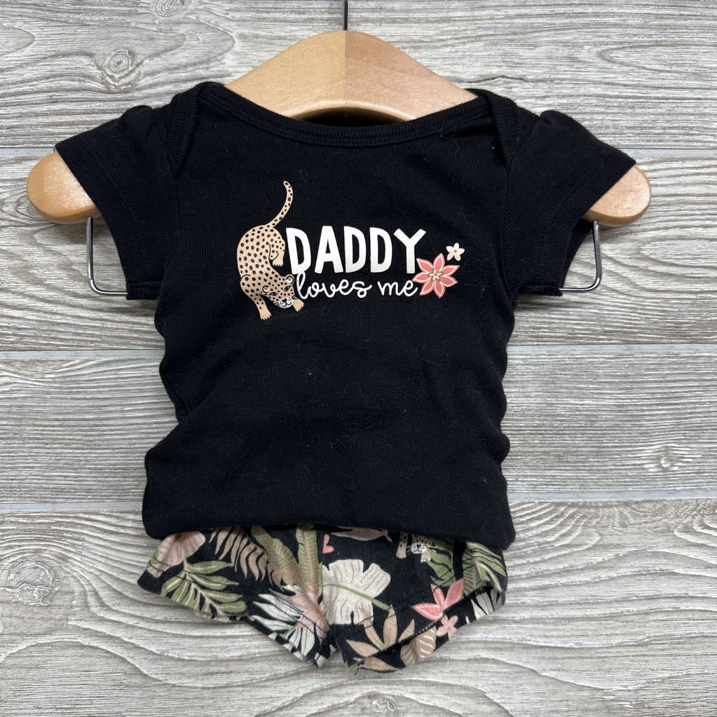 Bodysuit Daddy Loves Me & Shorts Leopard & Leaves 0-3M