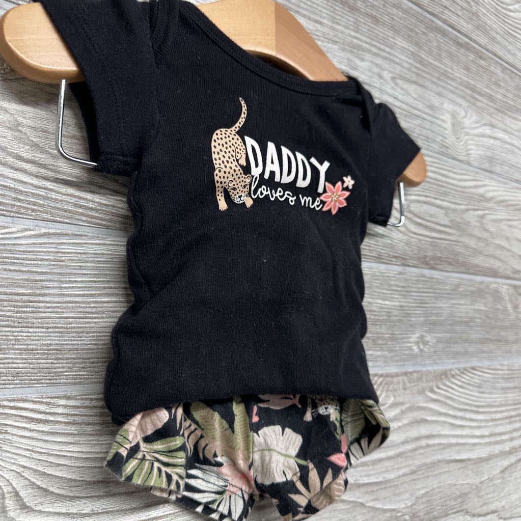 Bodysuit Daddy Loves Me & Shorts Leopard & Leaves 0-3M
