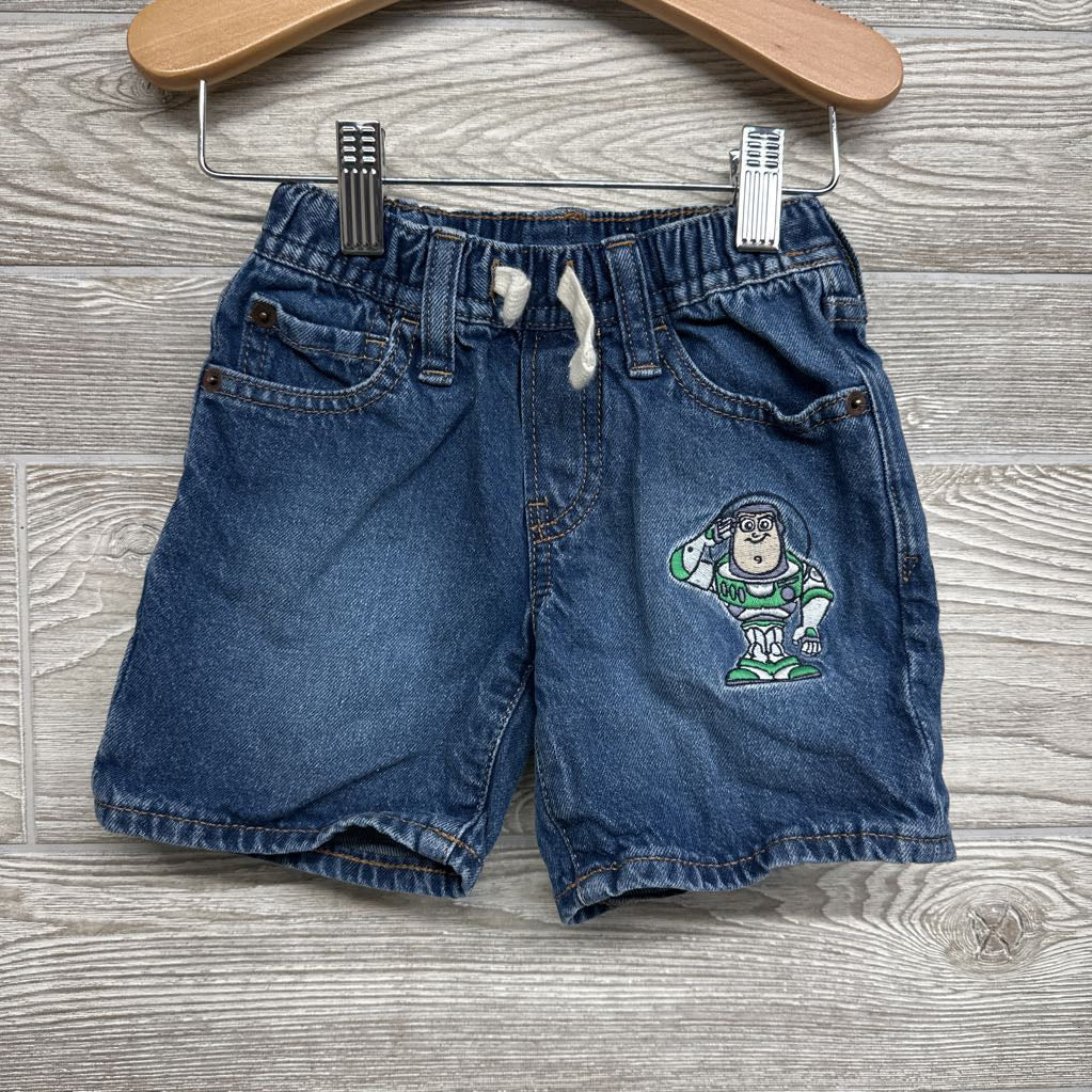 Drawstring Pull On Denim Shorts Embroidered Buzz Lightyear 2t