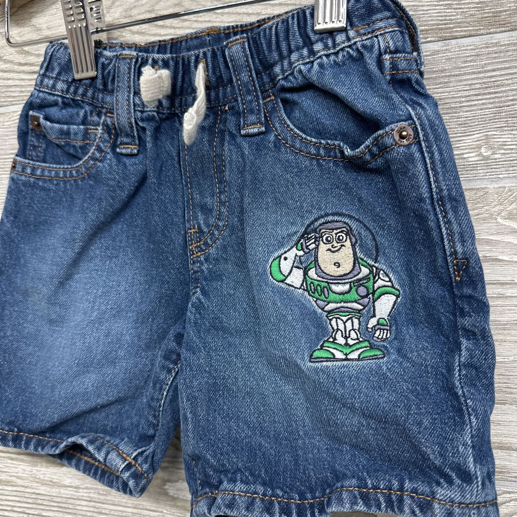 Drawstring Pull On Denim Shorts Embroidered Buzz Lightyear 2t