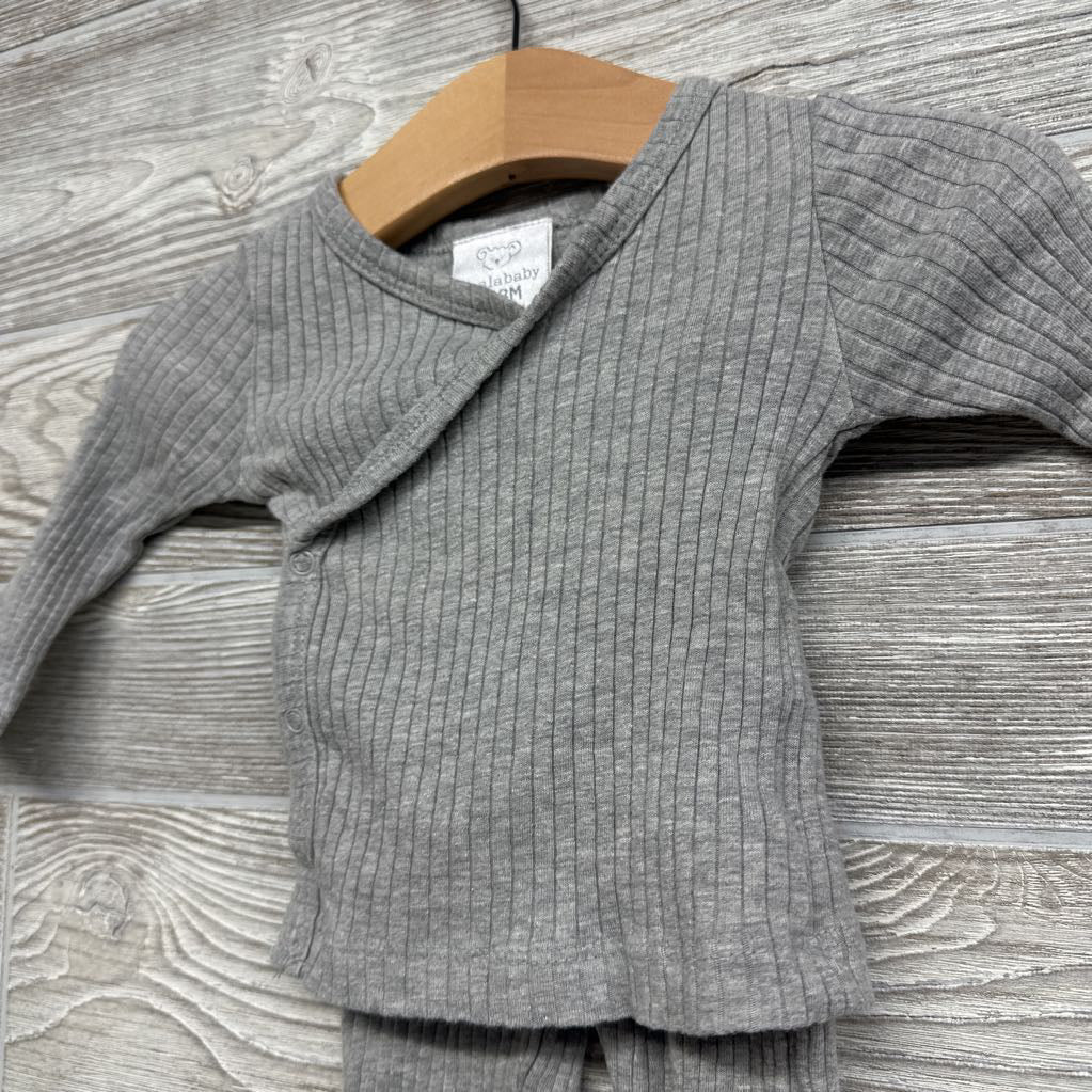 LS Ribbed Side Snap Shirt & Footed Pants W/ Hat 0-3M