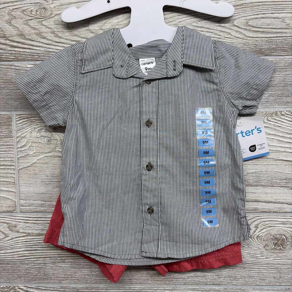 NEW Button Up Shirt Stripes & Pull On Shorts 9M