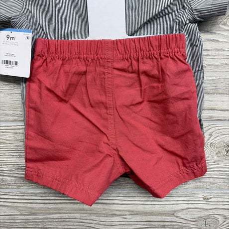 NEW Button Up Shirt Stripes & Pull On Shorts 9M