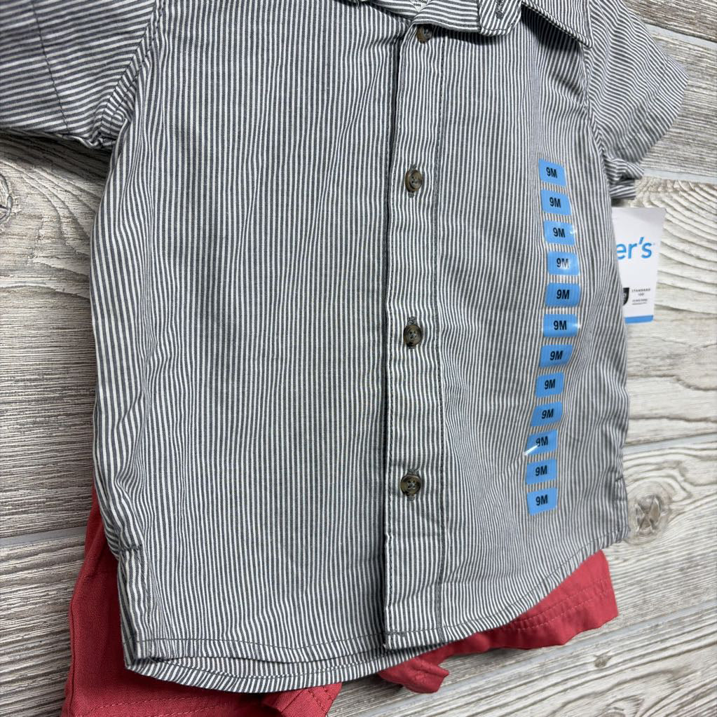 NEW Button Up Shirt Stripes & Pull On Shorts 9M