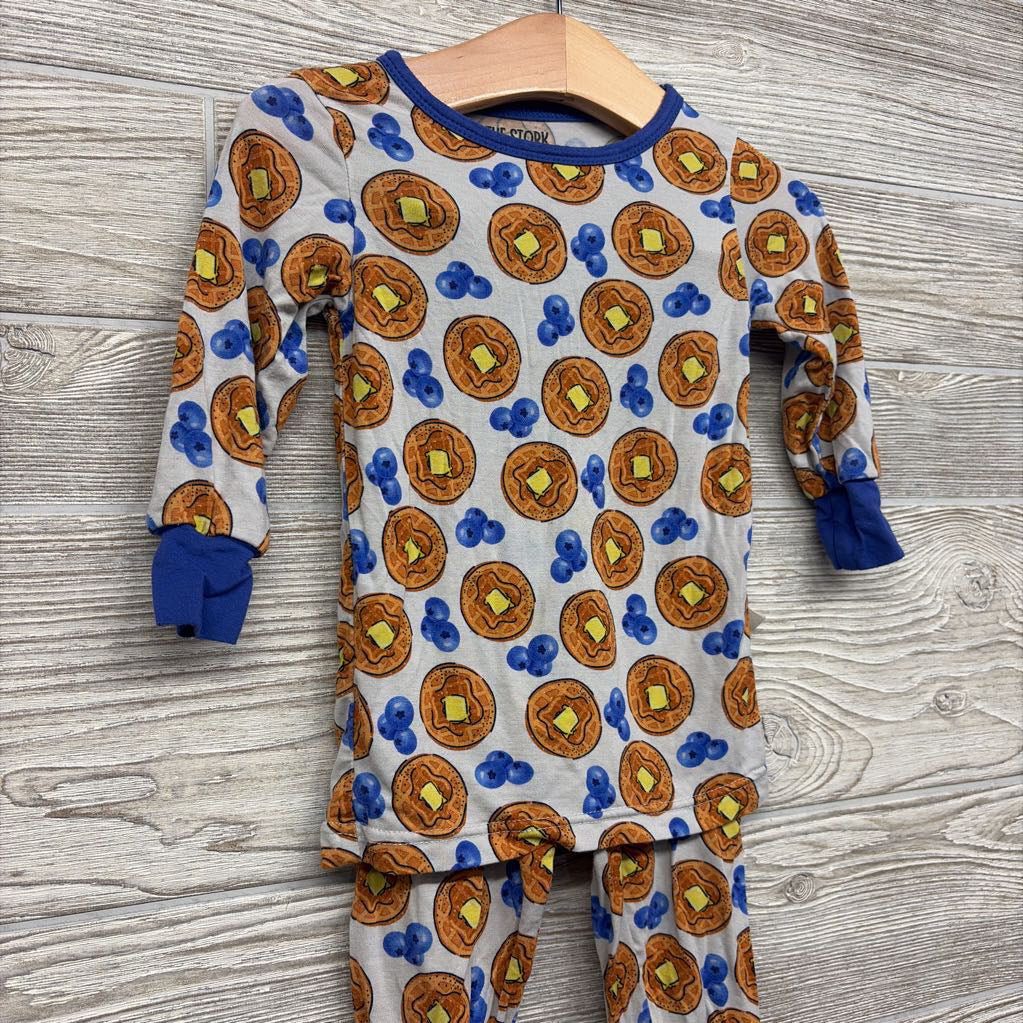 2 Pc LS Bamboo PJs Waffles Blueberries 12-18M