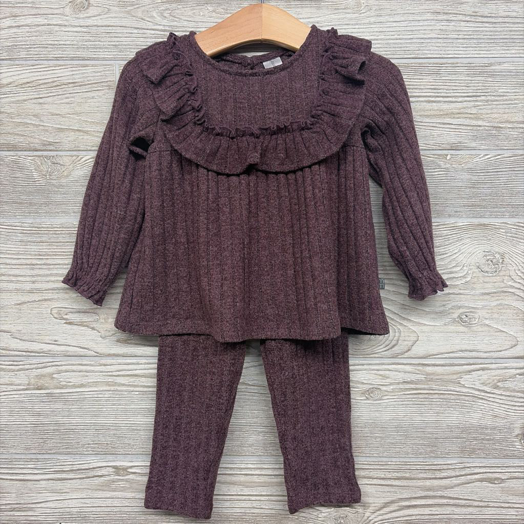 LS Ribbed Hacci Shirt Ruffle & Leggings 18M