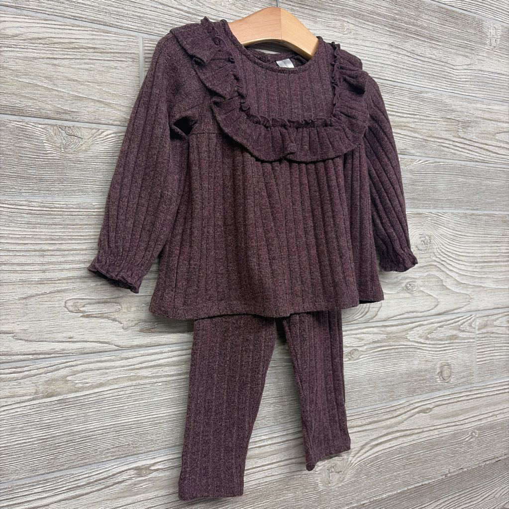LS Ribbed Hacci Shirt Ruffle & Leggings 18M