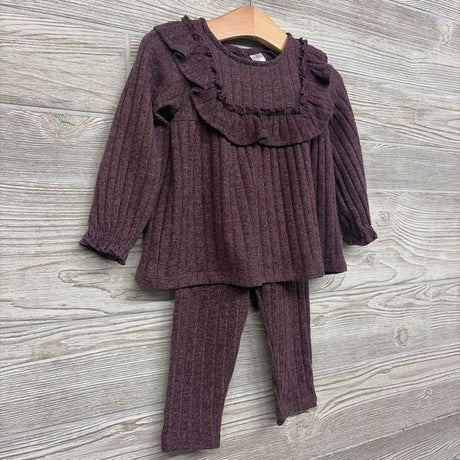 LS Ribbed Hacci Shirt Ruffle & Leggings 18M
