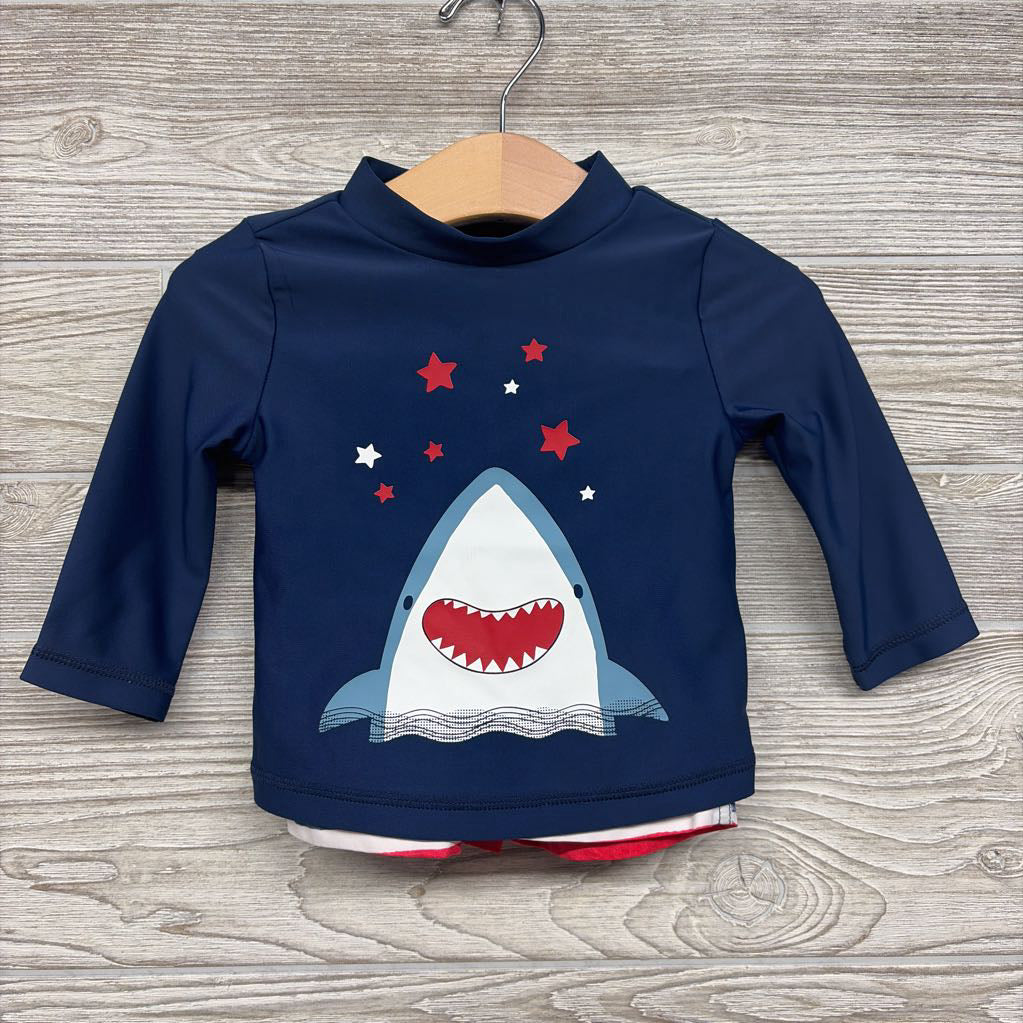 LS Swim Shirt Shark & Swim Trunks Stripes 6M
