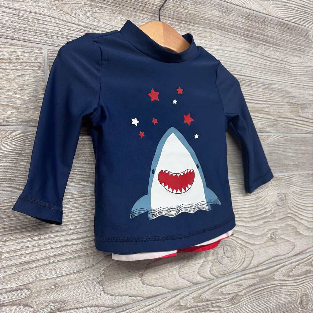 LS Swim Shirt Shark & Swim Trunks Stripes 6M