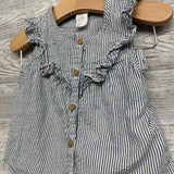 Textured Button Up Flutter Sleeve Shirt & Shorts Stripes 12M